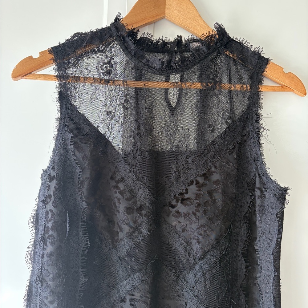 AllSaints Black Lace-Overlay Midi Dress - Picture 3 of 10